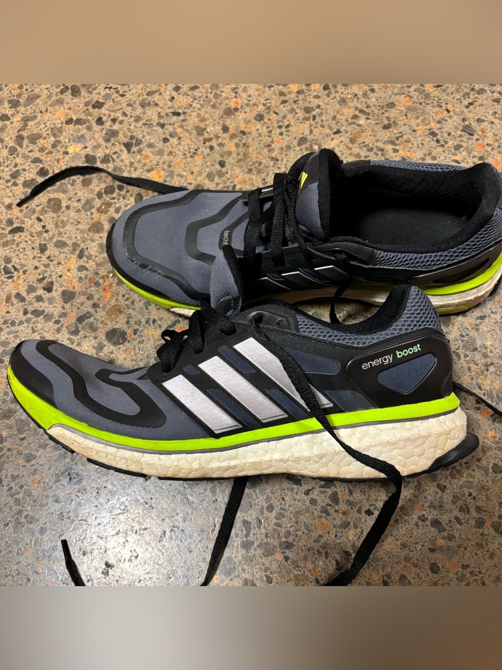 Adidas Energy Boost Running Shoes (10.5) Black, Yellow, Tech Fit